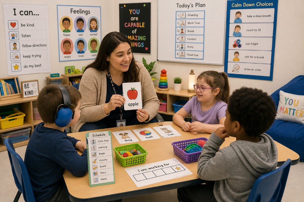 A teacher leading an interactive classroom session with young children