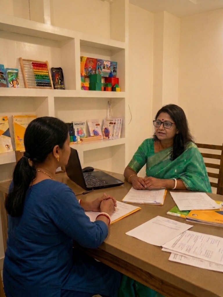 A counsellor in a one-on-one counselling session with a parent